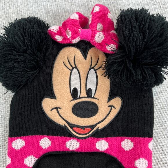 Disney Minnie Mouse Ears Fleece Knit Hat Youth OS Winter Snow Bow Stocking Cap - Picture 5 of 8